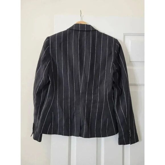 NWT Lauren Ralph Lauren Black Pinstripe Linen Blend Blazer Size 4 $395 - Picture 4 of 6